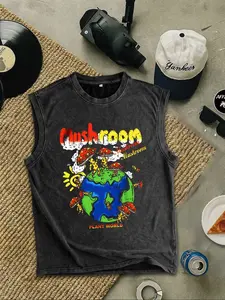 Men's Washed Vintage Crew Neck Vest, Casual Fitted Summer Knitwear, Moderate Fabric Thickness, Perfect for Daily Wear