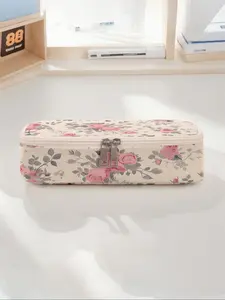 Floral Pattern Large Capacity Pencil Case, Durable Multi-Functional Storage Bag, Portable Zipper Organizer for School Office Supplies