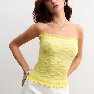 Women's Tube Top Scrunch Texture Lettuce-edge Trim Minimalist Basic Sleeveless Ultra-stretchy Seamless Fabric - Womenswear