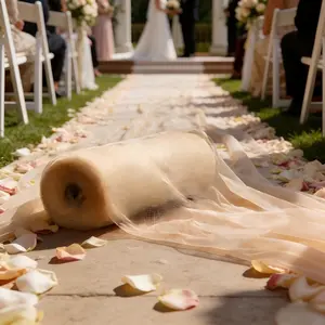 1 or 2 rolls, 12.6-inch/1799.2-inch long champagne-colored tulle, suitable for wedding ceremonies, Valentine's Day decorations, Party decoration supplies, holiday decorations, decorative arches, and hanging decorations