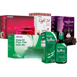 EDMARK Shake Off Phyto Fiber Drink Pandan, Splina Chlorophyll, Café 73, Red Coffee & Troikani Powder Bundle - Pack of 5