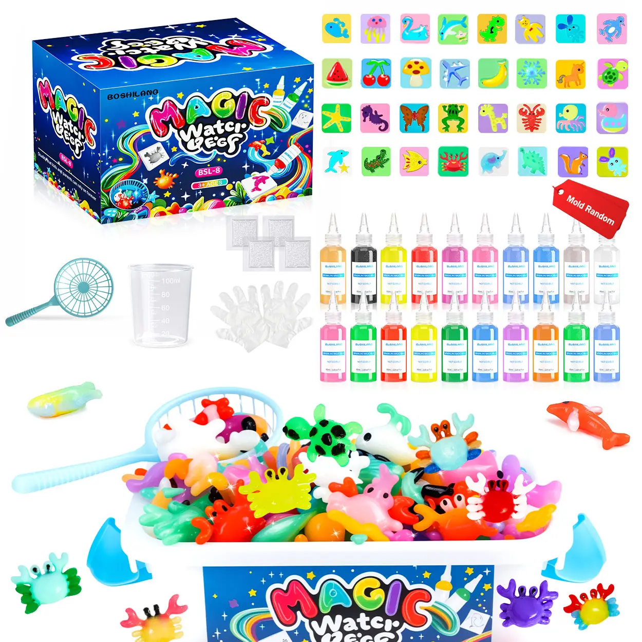 Magic Water Elf Toy Kit Aqua Fairy Water Gel Kit for Kids with /20 Magic Gel & 18 Molds Make Your Own Water Pets Squishy Toys Gift for Christmas Easte