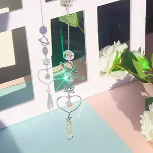 Crystal Moon & Sun Wind Chime with Diamond Prism, Home Garden Decoration, Rainbow Catcher Pendant, Water Drop Design, Hanging Decor