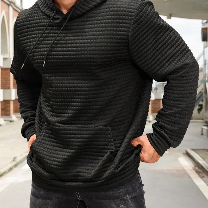 [Plus Size] Plaid Pattern Drawstring Hoodie, Casual Fitted Hoodie, Casual Streetwear Pullover, Casual Regular Fit Long Sleeve Pocket Hooded Sweatshirt for Fall & Winter, Men's Clothes for Daily Wear