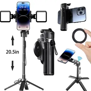 2026 Upgraded 5-in-1 Telescopic Selfie Stick Tripod (Telescopic Selfie Accessories), 20.5in Extendable, 360-Degree Rotating, Magnetic & Clamping Cellphone Holder, Rechargeable Remote, Compact Foldable Camera Grip, Vlog Live Tool, Father 's Day Gift
