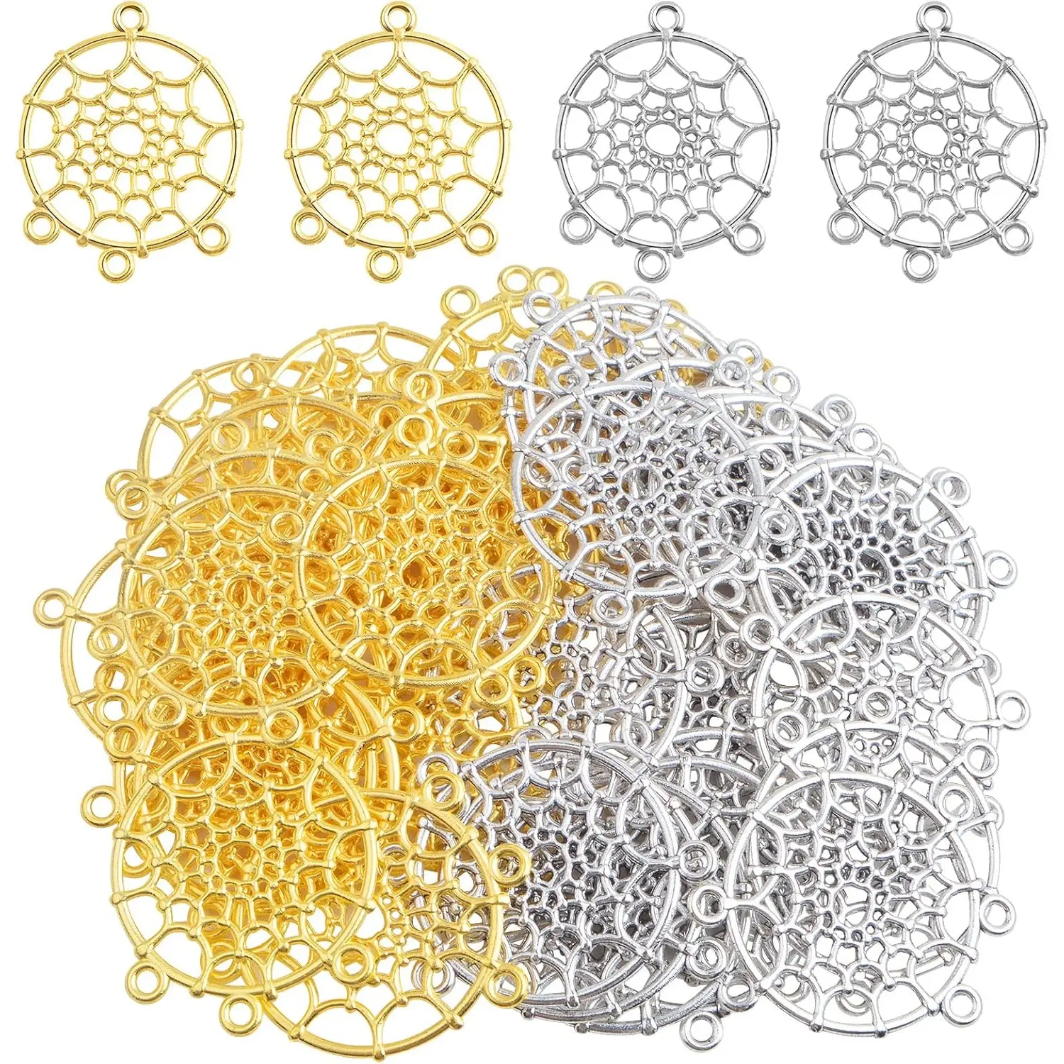40pcs 2 Colors Dream Catcher Connector Charms Tibetan Style Dreamcatcher Chandelier Components Links Pendants for DIY Dangle Earrings Keyrings Jewelry Craft Making, 34 x 27 mm