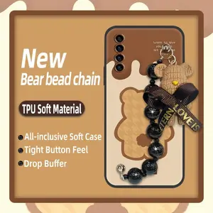 Back Cover Dirt-resistant Phone Case For TCL Stylus 5G Black pearl pendant protective case Cartoon Skin-friendly feel Anti-knock Bear bracelet Simplicity soft case silicone cute