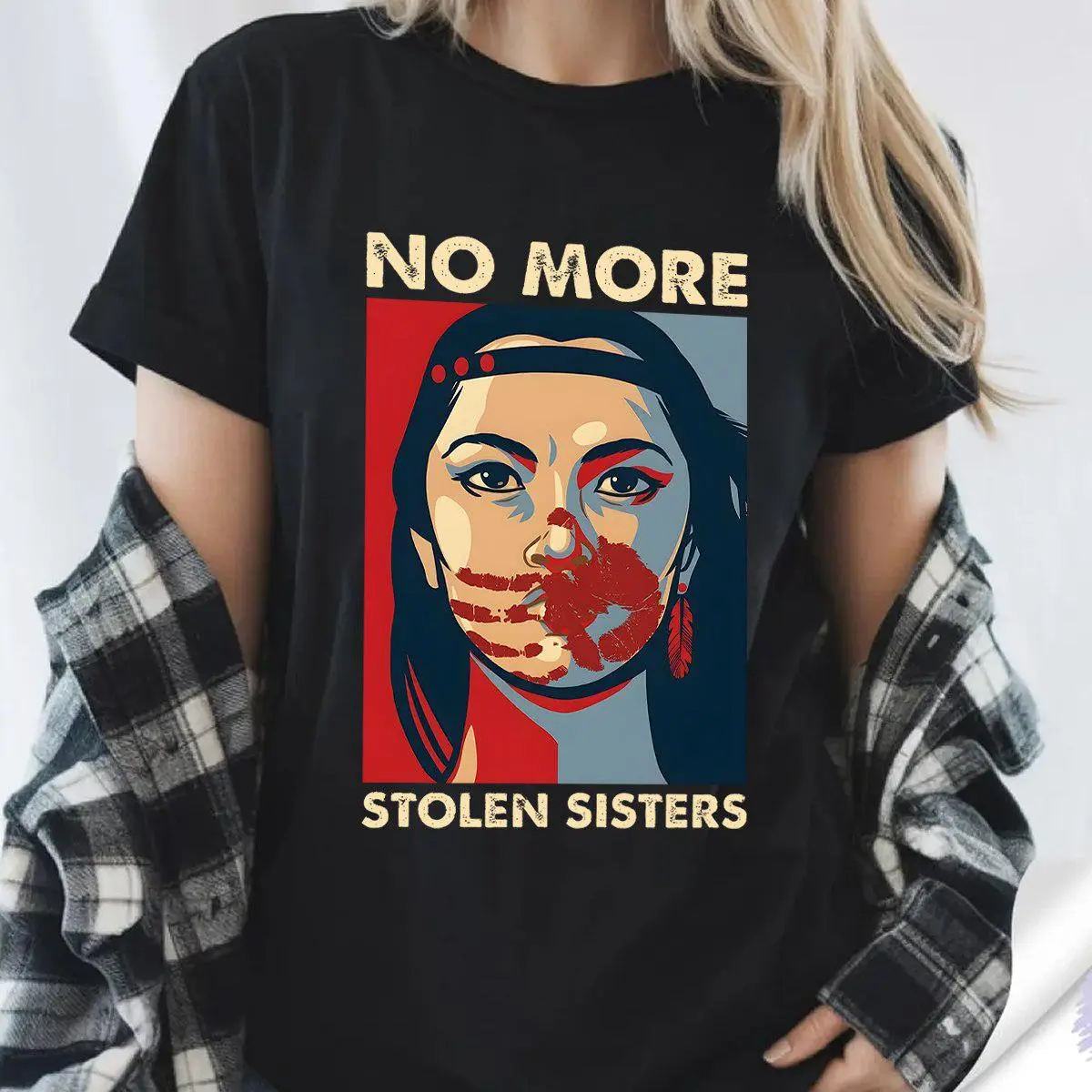 MMIW Awareness T-Shirt No More Stolen Sisters Graphic Tee Soft Cotton Blend Indigenous Rights Apparel Unisex Social Justice Shirt