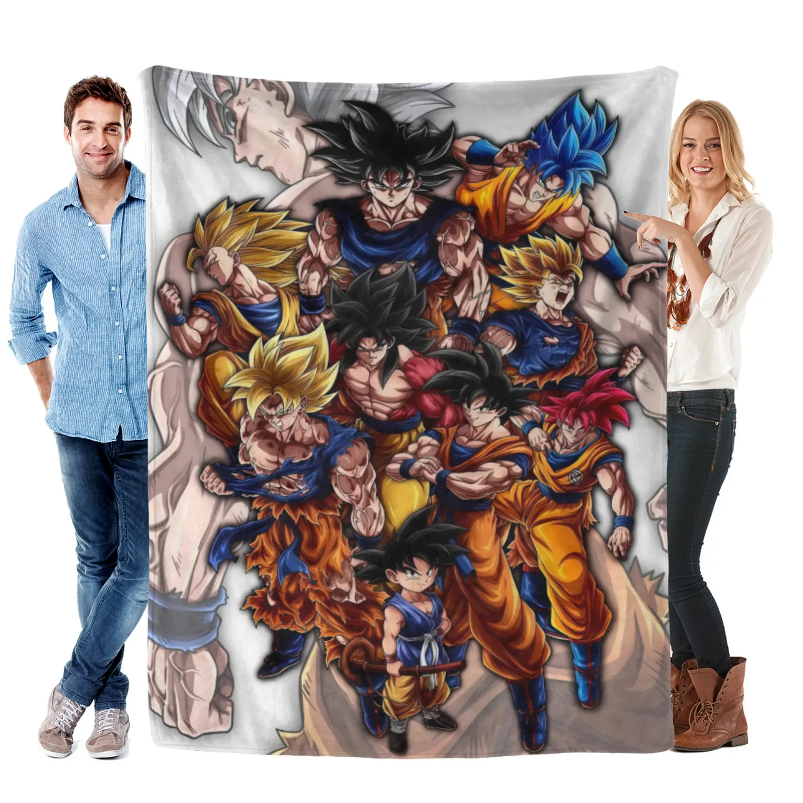 Dragon Ball Anime Goku Evolution Blanket, Warm Flannel Printed Blanket, Young Collector Home Decoration Throw
