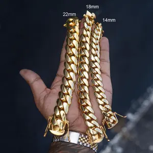 18K Gold Vacuum Plated Stainless Steel Chain & Copper Deployment Clasp Miami Cuban Link Chain Italy Mexico & Micro Inspired Unisex Hip Hop 8-22mm Bracelet for Men & Women Jewelry,Daily Wear,Casual Fashion,Gift Idea,Chicano Style,Weighty Feel,Stackable