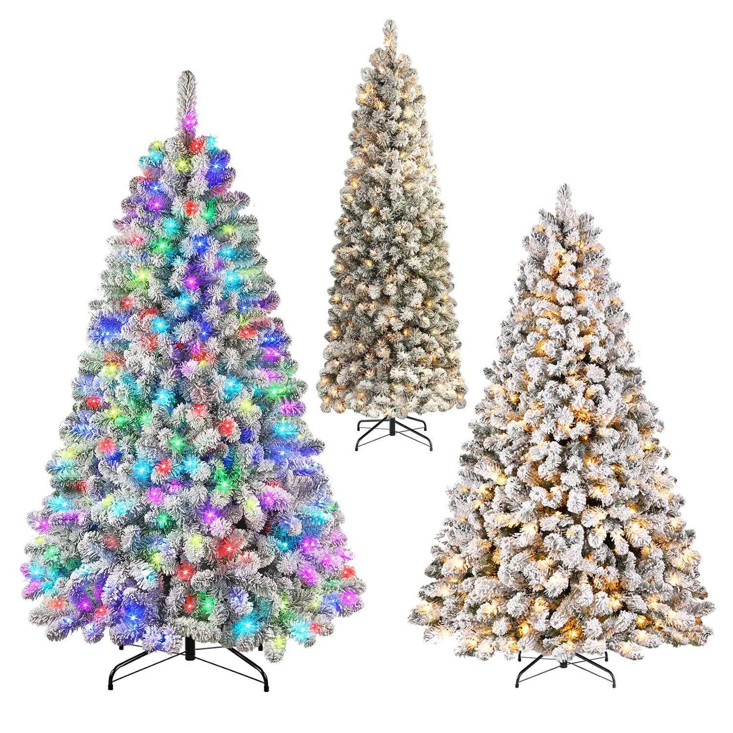 6FT Snow Flocked Christmas Tree | Pencil & Full Shape | RGB & Warm White Lights | Holiday Décor