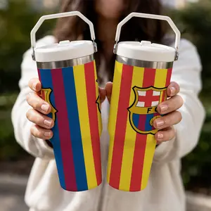 1 Pc Vacuum Cup 30oz Skinny Tumbler With Handle And Lid, Double Wall Thermal Mug, Leak Proof Insulated Mug, Keeps Hot 12 Hours Cold 24 Hours, Classic Stripe Fan Style Travel Mug For Coffee Tea, Gift For Men Women Sports Holiday Daily Use