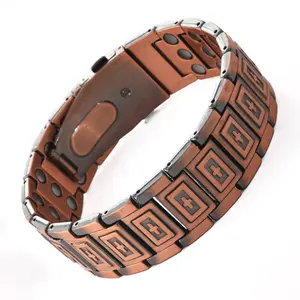Men's Copper Cross Magnetic Bracelet - Adjustable Link Men's Accessories with 44 Pieces of 3500Gauss Magnets, Hypoallergenic, Gift Box Included