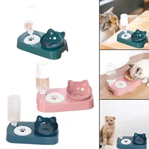 New 2-in-1 Cat Bowl Water Dispenser Automatic Water Storage Pet Dog Cat Food Bowl Food Container with Waterer Pet Waterer Feeder Drinking Water Bowl