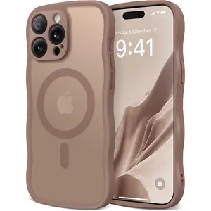 Cute for iPhone 15 Pro Case, Compatible with MagSafe, [Curly Wave Edge] [Full Camera Protection] [14 FT Drop Protection] Magnetic Phone Case for 15 Pro 6.1 Inch, Brown