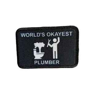 World's okayest plumber blue collar welding 2"x3" morale patch with hook and loop backing