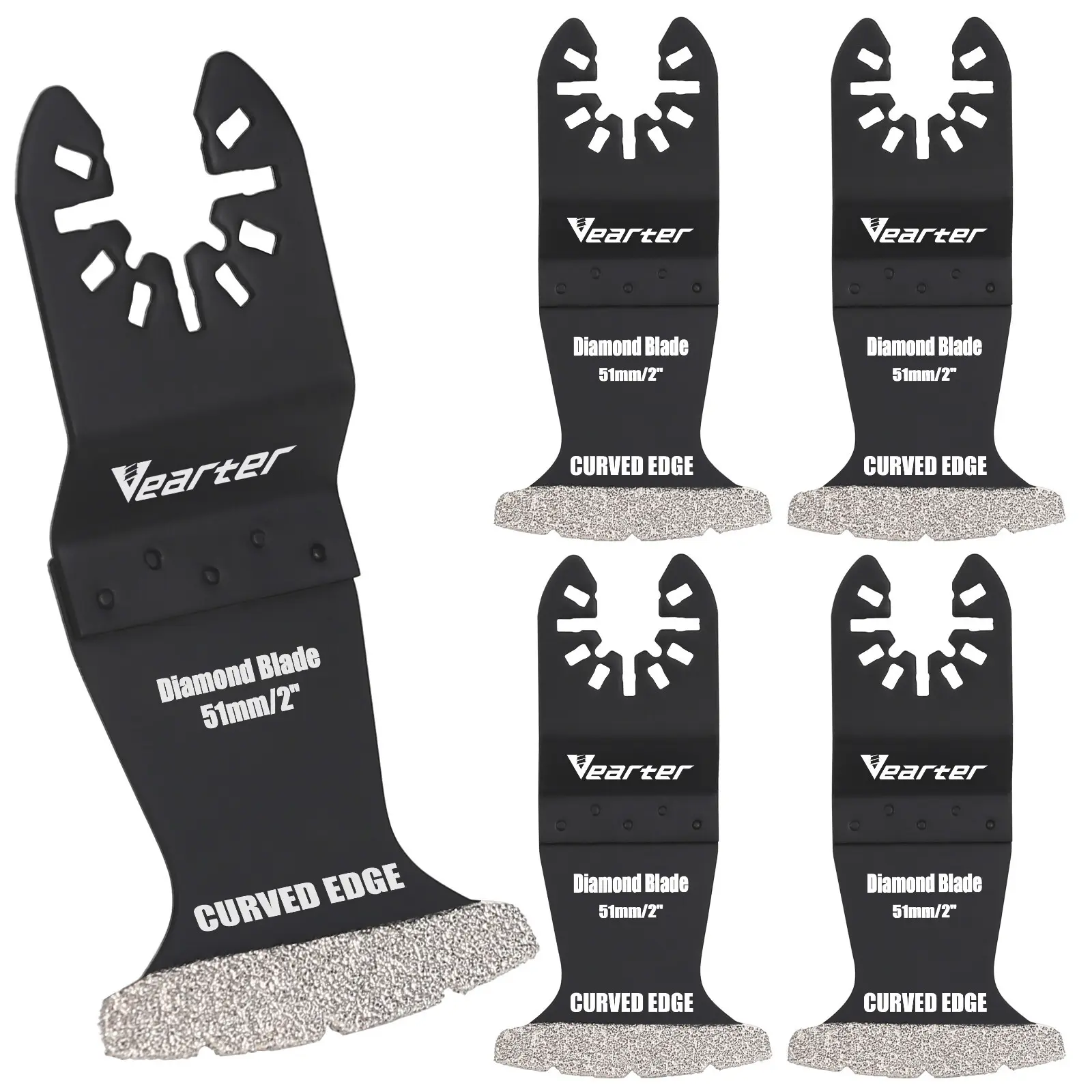 Vearter 5-Pcs 2.0 mm Diamond Coated Oscillating Saw Blade Set - Power Tool Accessories with Flat Side Swing Design, Curved Edge, 0.08 Inch Kerf, Diamond Grit, 3x Longer Life for Grout Removal, Porous Surfaces Cutting