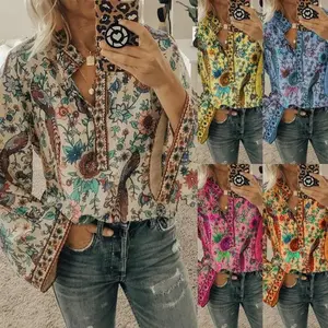 2025 Spring New Product Printed Loose Shirt Button Long Sleeve Capsule wardrobe essentials
