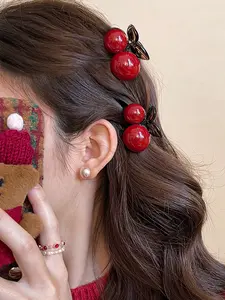 1 pair Cute Cherry Hair Clip Barrettes for Women, Perfect for High Ponytails, Elegant Daily Wear & Special Occasions, Ideal Gift for Mom & Friends