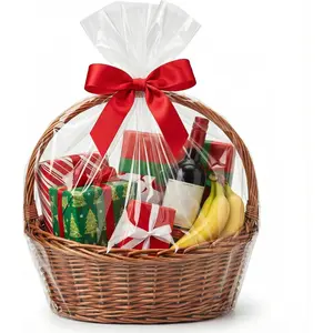 Cellophane Bags 24x30 Inches, Clear Cellophane Wrap for Holiday  Baskets, Large Plastic Wrap 10 count (No ribbon Included)