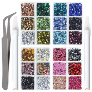 10000pcs Hotfix Rhinestones Flatback Glass Crystal 24 Mixed Color Rhinestone with Tweezers and Picking Pen for Crafts Clothes Nail Art springtok