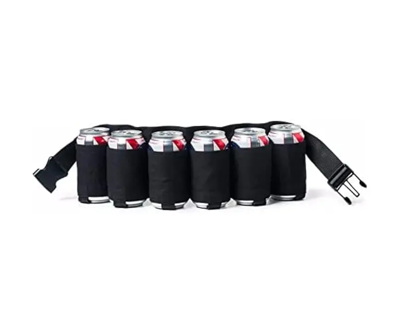 Beer and Soda Can Holster Belt, holds 6 Cans, Perfect for Parties, Picnics, Camping, Hiking and Gift-Giving (Black)