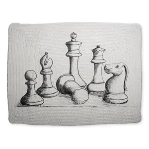 360 stand Classic Stylish Rectangular Polyester Placemat - 14x18 in Braided Chess Theme Tableware with Chess Game Pieces, White Man Cave Decor