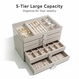 5-Layer Lockable Jewelry Box, Anti-Tarnish Velvet Lined Organizer with Drawer, Vanity Storage Case for Earrings, Necklaces & Rings, Perfect Gift for Women