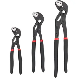 3-Piece Quick Release Groove Joint Pliers Set, Drop Forged Chrome Vanadium Steel with Comfortable Rubber Grip, Adjustable, 7-inch, 10-inch, and 12-inch, Black