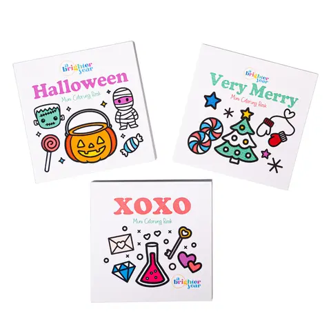 A Brighter Year Top-Selling Trio Set Themed Coloring Book Set - Unisex Adult-Kid 3-Pc Activity Books Bundle, 3"x3" Purse-Size Art, Portable On-The-Go Use, Acrylic Markers & Gel Pens Compatible (Halloween, Christmas)