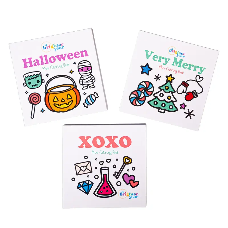A Brighter Year Top-Selling Trio Set Themed Coloring Book Set - Unisex Adult-Kid 3-Pc Activity Books Bundle, 3"x3" Purse-Size Art, Portable On-The-Go Use, Acrylic Markers & Gel Pens Compatible (Halloween, Christmas)