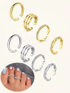 Women's Rhinestone Decor Toe Ring Adjustable Fit Stainless Steel Party Ready Jewelry Summer Beach Footwear Accessory, Casual Style Heart & Flowers Design