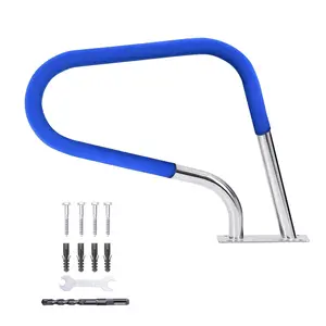 Pool Rails 30 in x 22 in, Pool Handrails for Inground Pool 304 Stainless Steel Big Load Capacity Rustproof with Blue Grip Cover & Accessories