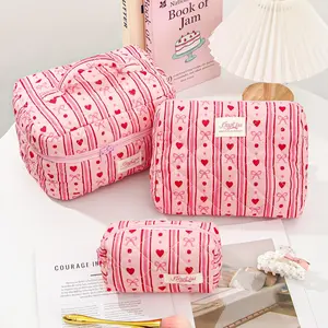 New 3-Piece Striped Makeup Bag Set, Large Capacity Travel Cosmetic Organizer, Cute Bow Design, Perfect Gift for Friends and Mother, Travel Cosmetic Bags