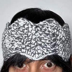 Crochet Headband grey white acrylic Cowl