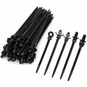 Push Mount Cable Zip Ties, 5-Style Automotive Wire Loom Clips, Heavy Duty Nylon Fasteners for Car Engine Bay Wiring, Cable Harness, Panel Routing, Electrical Cord Management, Secure Locking Ties for Auto Repair & DIY Organization