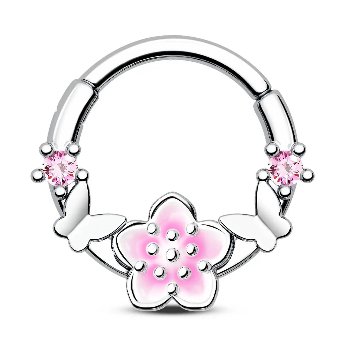 Oufer 16G Butterfly & Sakura Hinged Segment Septum Ring 316L Stainless Steel