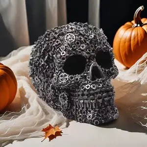 Dark Mechanical Gear Skull Ornament, Skull Design, Decorative Home Ornament, High Detail Resin Craft, Perfect for Desktop, Entryway, Bar, Halloween Decor, Unique Visual Focal Point