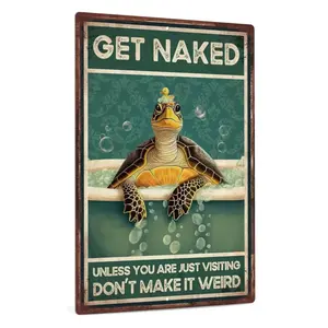 Get Naked Metal Sign, Funny Hippie Bathroom Decor for Home, Toilet, Washroom, Bedroom, 12 x 8 Inches