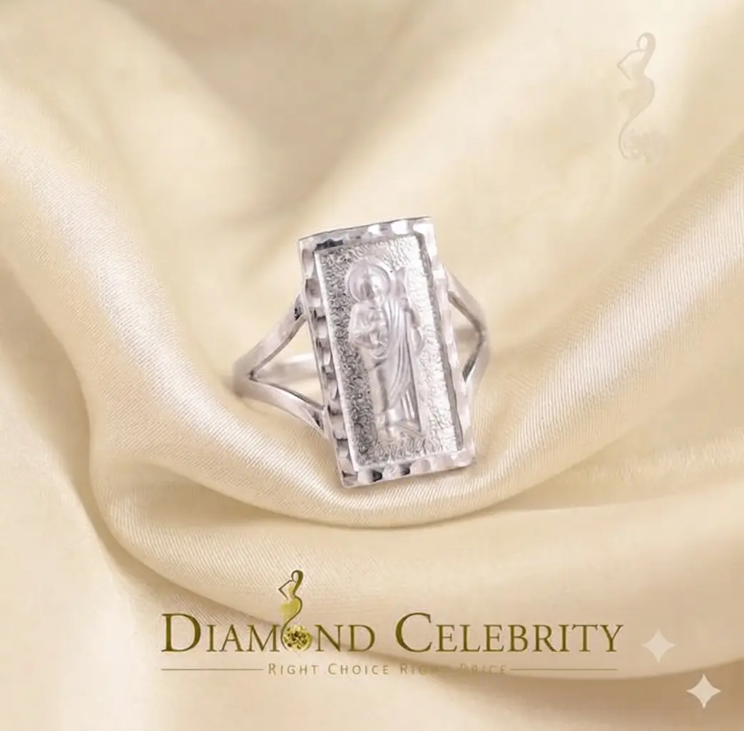 DiamondCelebritees Catholic White 925 Sterling Silver St Jude Fancy Women's Religious Ring SZ 9.5