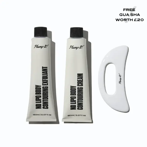 Plump It! No Lipo Body Contouring Kit - 150ml Cream & 150ml Exfoliant with Free Gua-sha for Reducing Appearance of Cellulite and Smoother Comfort