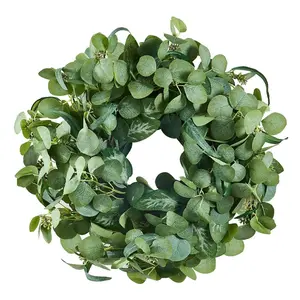 VEVOR Artificial Decorative Wreath, 23 in, Blue White Green, Decorated with Hydrangeas, Roses, Berries, Vines, Year Round Wreath for All Seasons Indoor and Outdoor Home Wall Window Festival Decor, Flowers, Eucalyptus