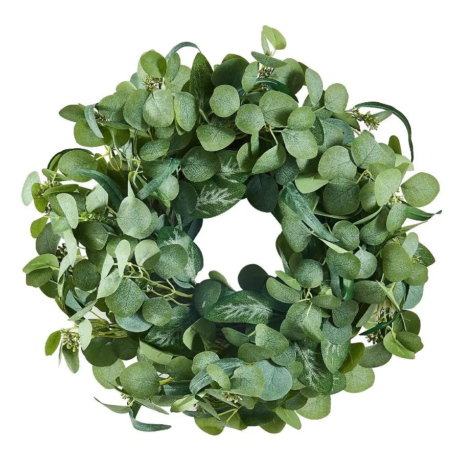 【DealsForYouDays】23-in Round Wicker Synthetic Artificial Silk Flower Wreath, Decorative Blue-White-Green Design with Hydrangeas, Roses, Berries, Vines, Eucalyptus - Father's Day Gift, All-Season Indoor-Outdoor Home Wall Window Room Decor Ornaments
