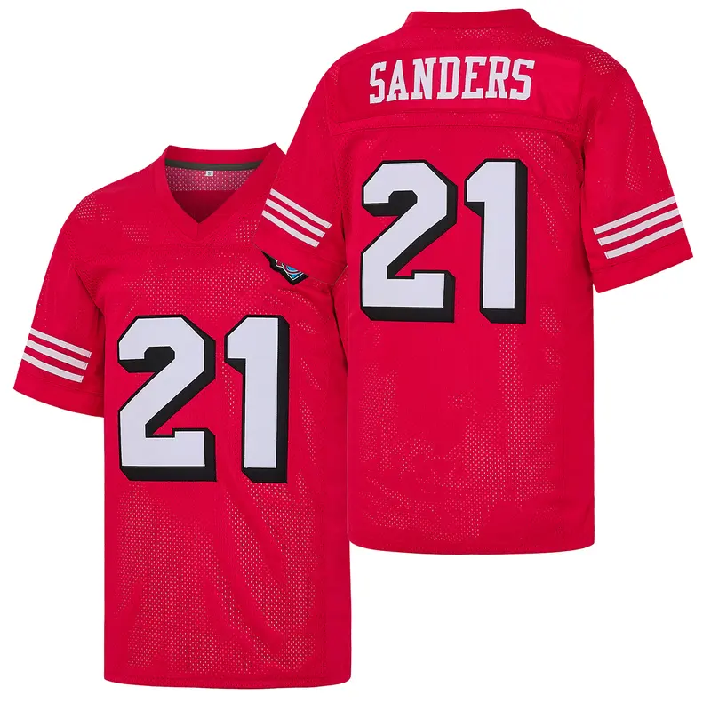 Men's #21 Red Sanders 75th Anniversary Patch Football Jersey - Breathable Mesh V-Neck, Embroidered Letters, Football Shirt, Sportswear Clothing, Sports Style Jersey for Game Training, Fan Gift