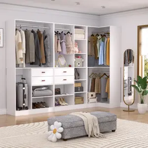 Freestanding Closet System with 3 Sets, 110'' Reversible Stand-alone Wardrobe, 80'' Height Cloth Garment Organizer, Walk-in Closet with Hanging Rod, 71"L x 71"W x 80"H, Load 2500 LBS