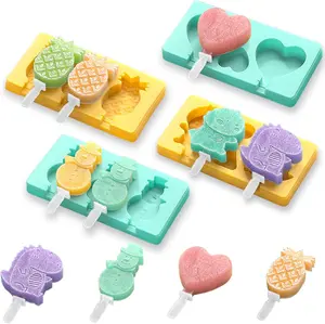 Cartoon Popsicle Molds - 4 Pack, 10-Cavity Food-Grade Silicone Ice Pop Cream Molds, with Reusable Sticks, Non-Stick Flat Design, Easy Release, Stackable for Space Saving