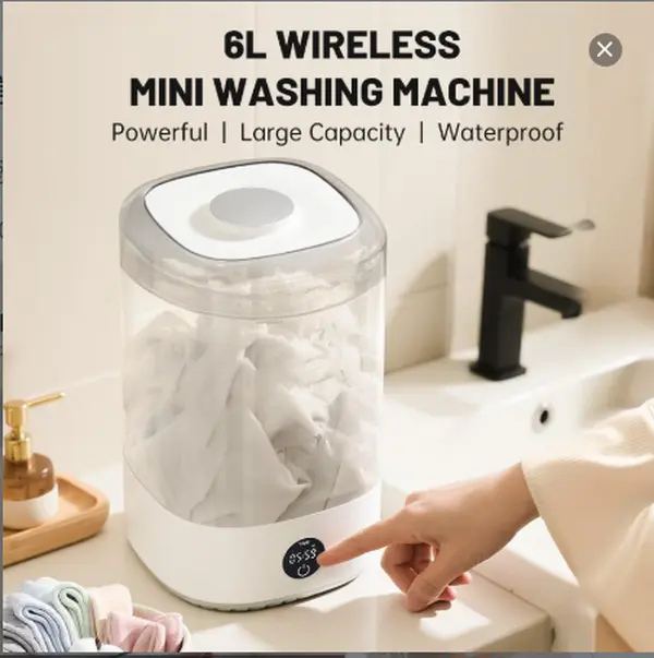 ORMOS 6L Wireless Mini Portable Washing Machine - Rechargeable Single Unit Automatic Small Laundry Washer with Digital Timer, 110v-240v Waterproof Turbine Deep Clean for Socks, Apartment Dorms, Travel