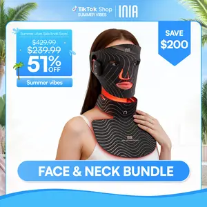 INIA GLOW Wireless Red Light Face & Neck & Chest Mask Bundle – 630nm & 850nm Red Light Therapy Mask Devices | Skincare Set for Lifting, Firming & Radiant Glow at Home, Rechargeable & Portable with 2-Year Warranty