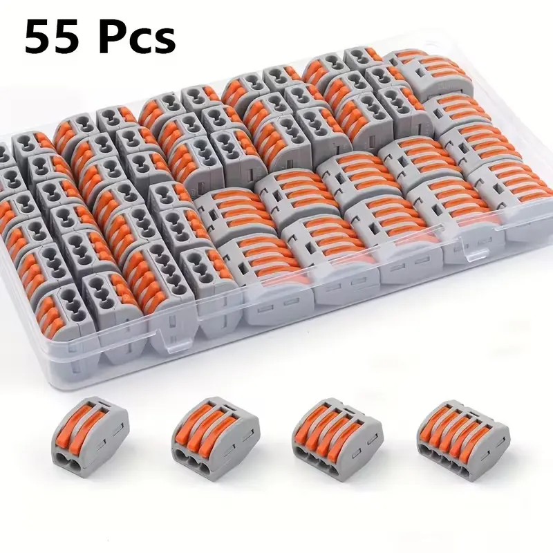 55pcs Quick Wire Connector | Fast Wiring Push in Lever Connectors with Storage Box, Copper Alloy Terminal Block for Wires, Nylon, Insulation Performance, Wire Splice Connectors, Quick Snap Connector, Universal Connector