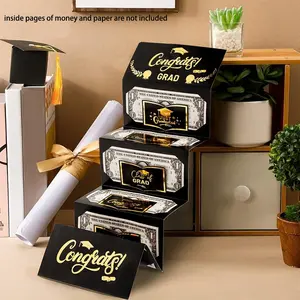 1pc Graduation Explosion Money Gift Boxes | Elegant Black & Golden Foil Design, Pop-Up "Congrats Grad" Message, Durable Cardboard Construction, Perfect for Graduation Parties/High School & College, High School & College Party Favor